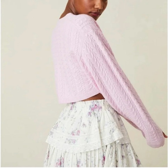 LoveShackFancy Calloway Crop Sweater - Pale Rose - Medium - Picture 2 of 5